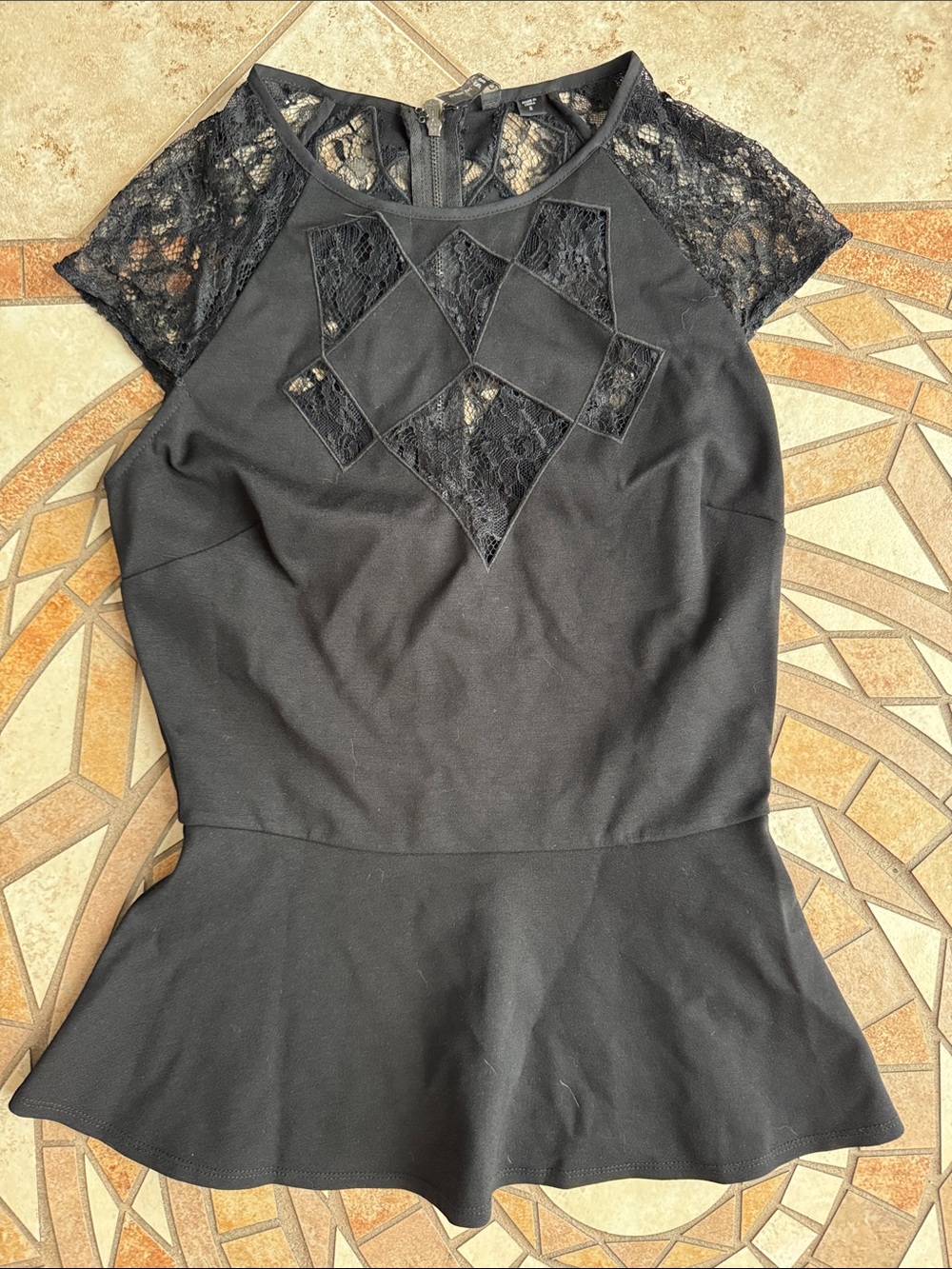 Guess Black Lace Peplum Top small